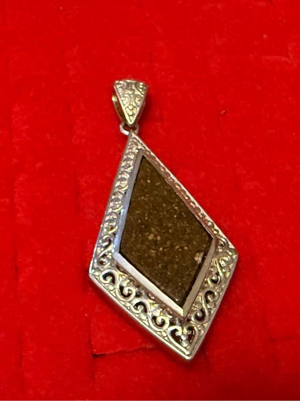Silvertone Filigree Brown Stone Pendant - Women Jewelry